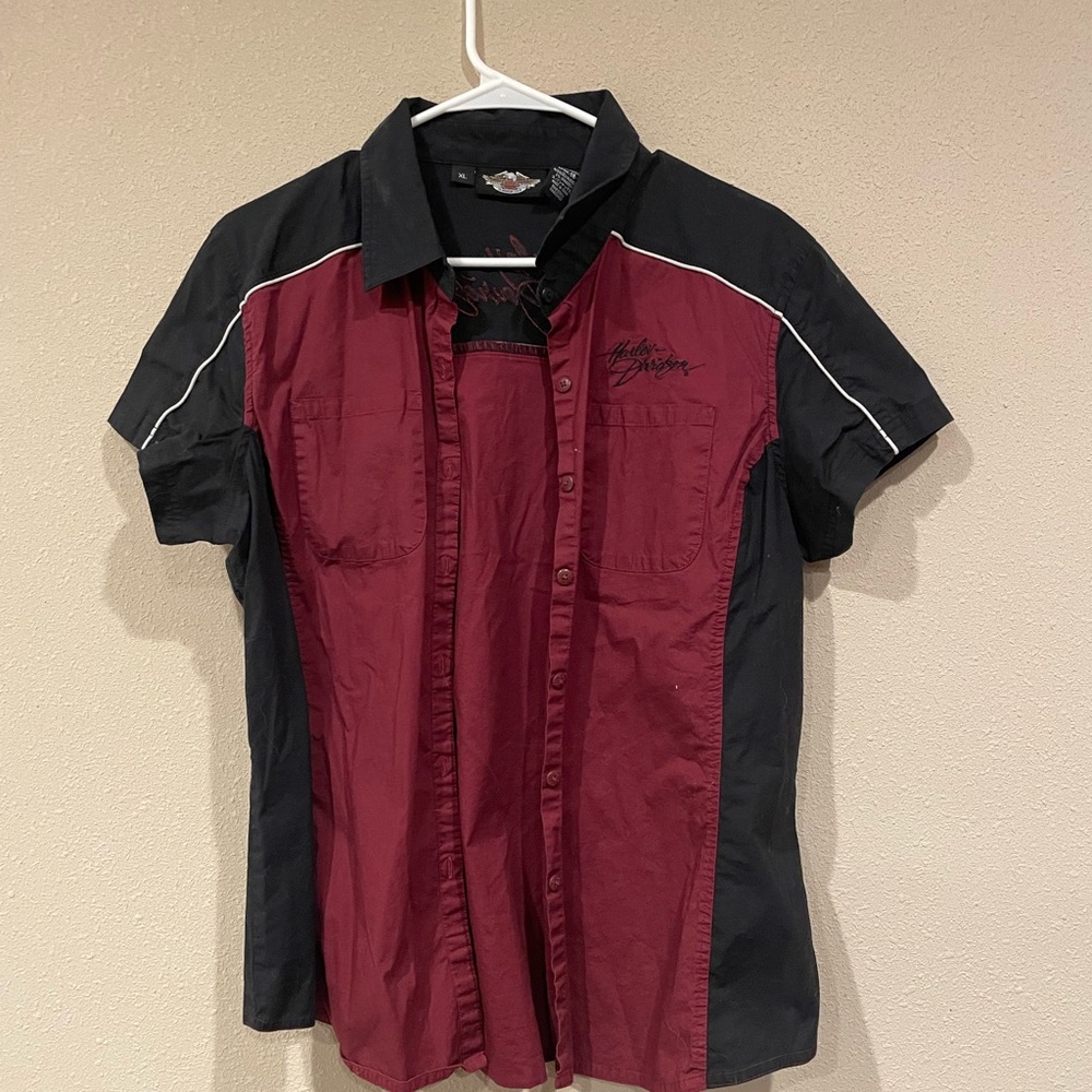 Harley-Davidson Black and Burgundy Casual Shirt